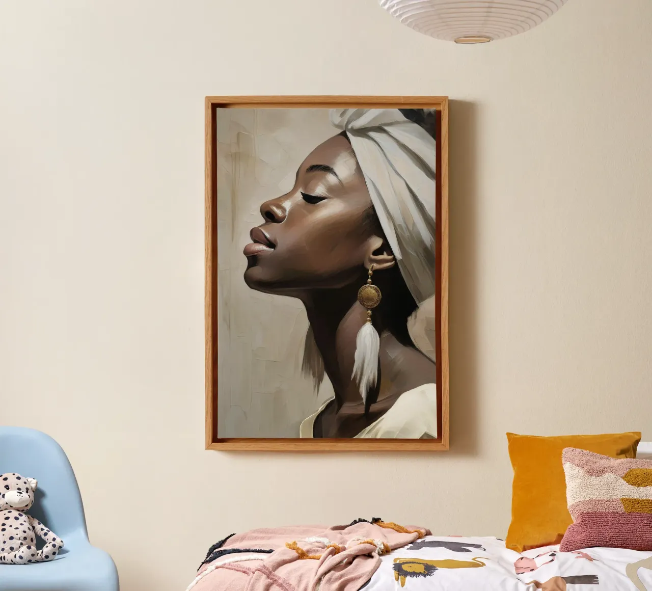 Portret Afrikaanse vrouw in zachte kleuren canvas met Baklijst van Take Your Art BV