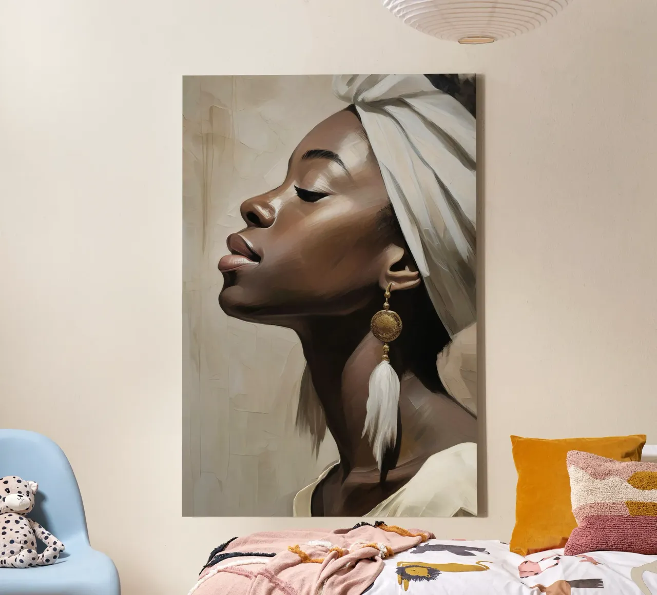 Portret Afrikaanse vrouw in zachte kleuren canvas met Baklijst van Take Your Art BV