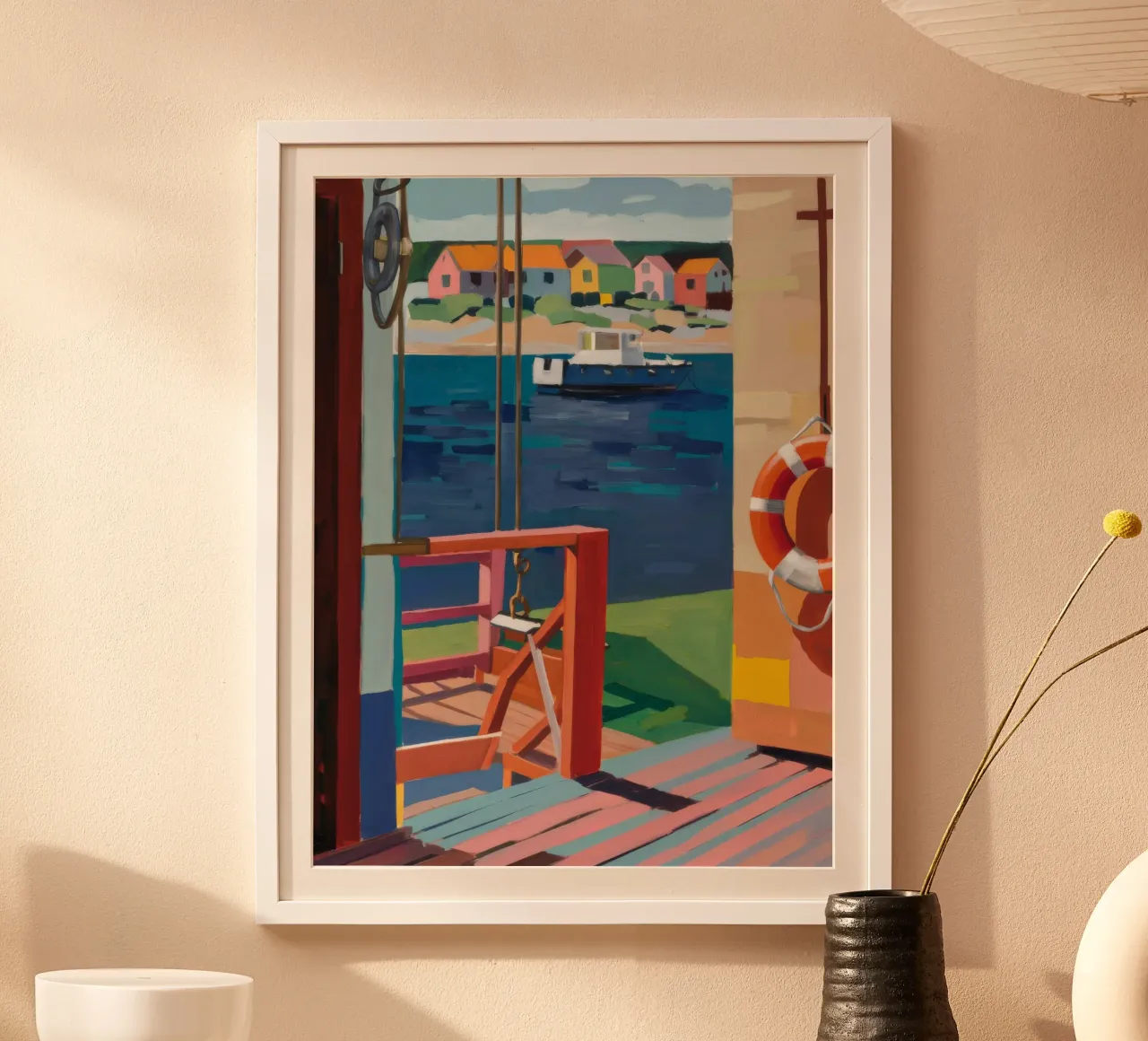 Vista sul balcone marittimo poster con telaio in alluminio da Mystic Grain