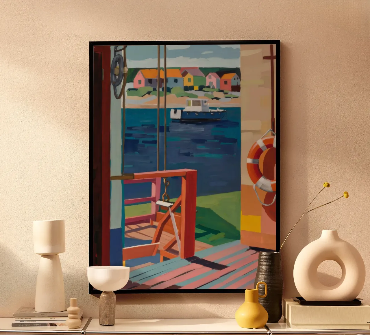 Vista sul balcone marittimo poster con telaio in alluminio da Mystic Grain
