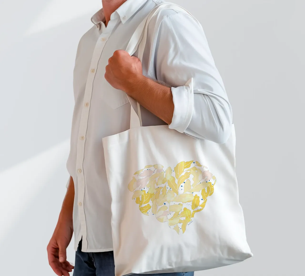 Sea Of Leaves (yellow pink & blue) tote bag by Mandalla Pattern