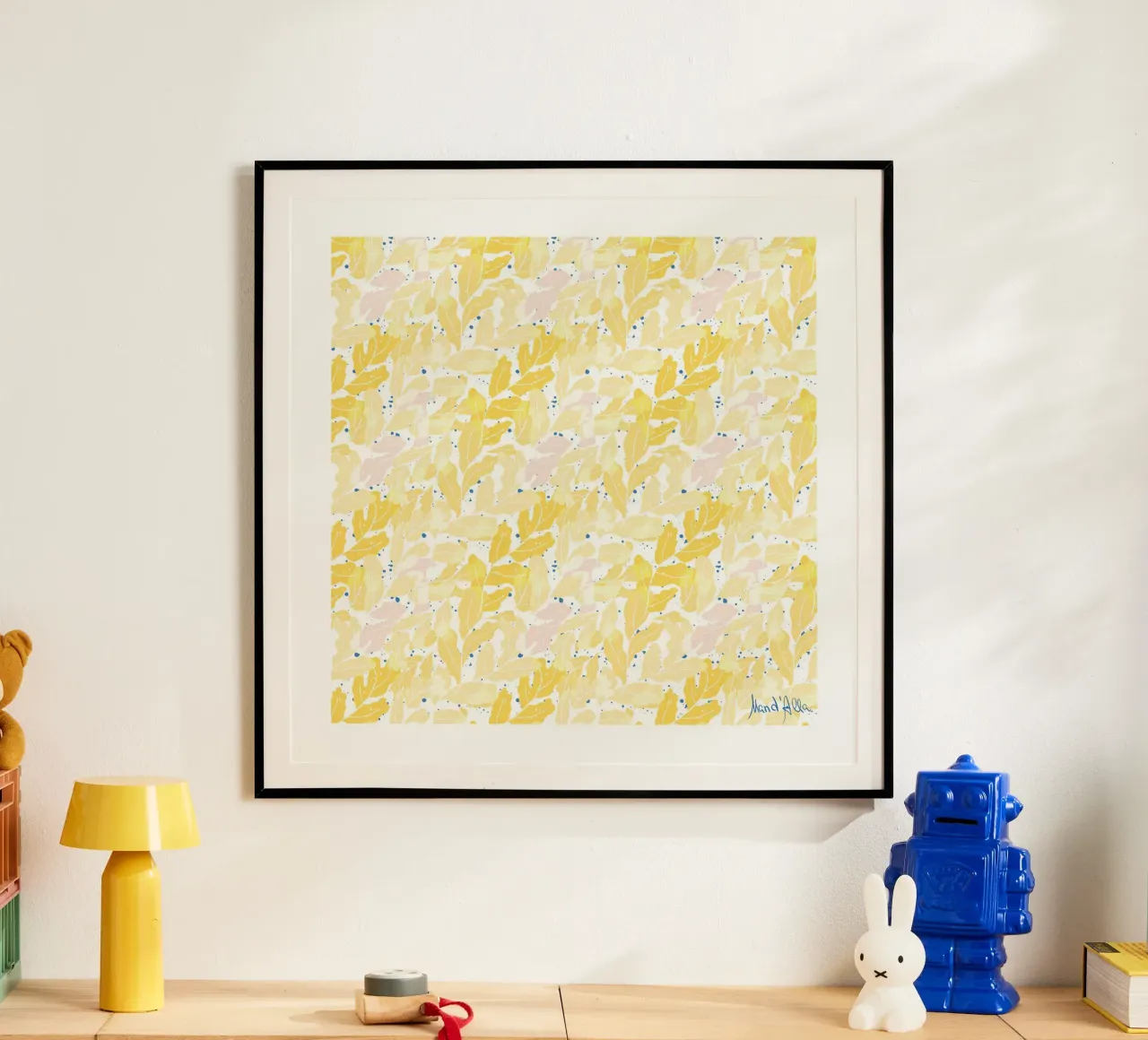 Sea Of Leaves (yellow pink & blue) hahnemühle by Mandalla Pattern