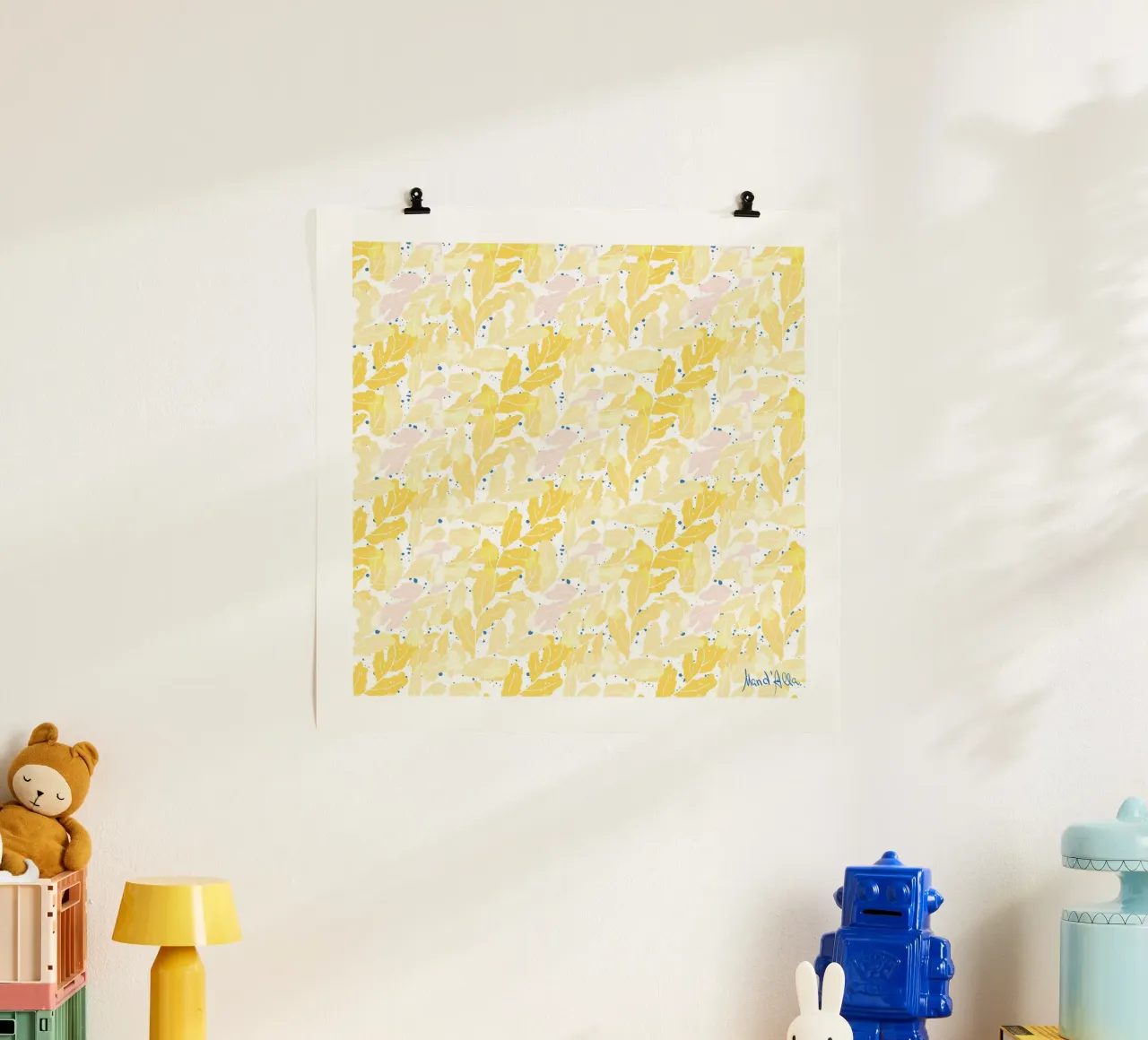 Sea Of Leaves (yellow pink & blue) hahnemühle by Mandalla Pattern