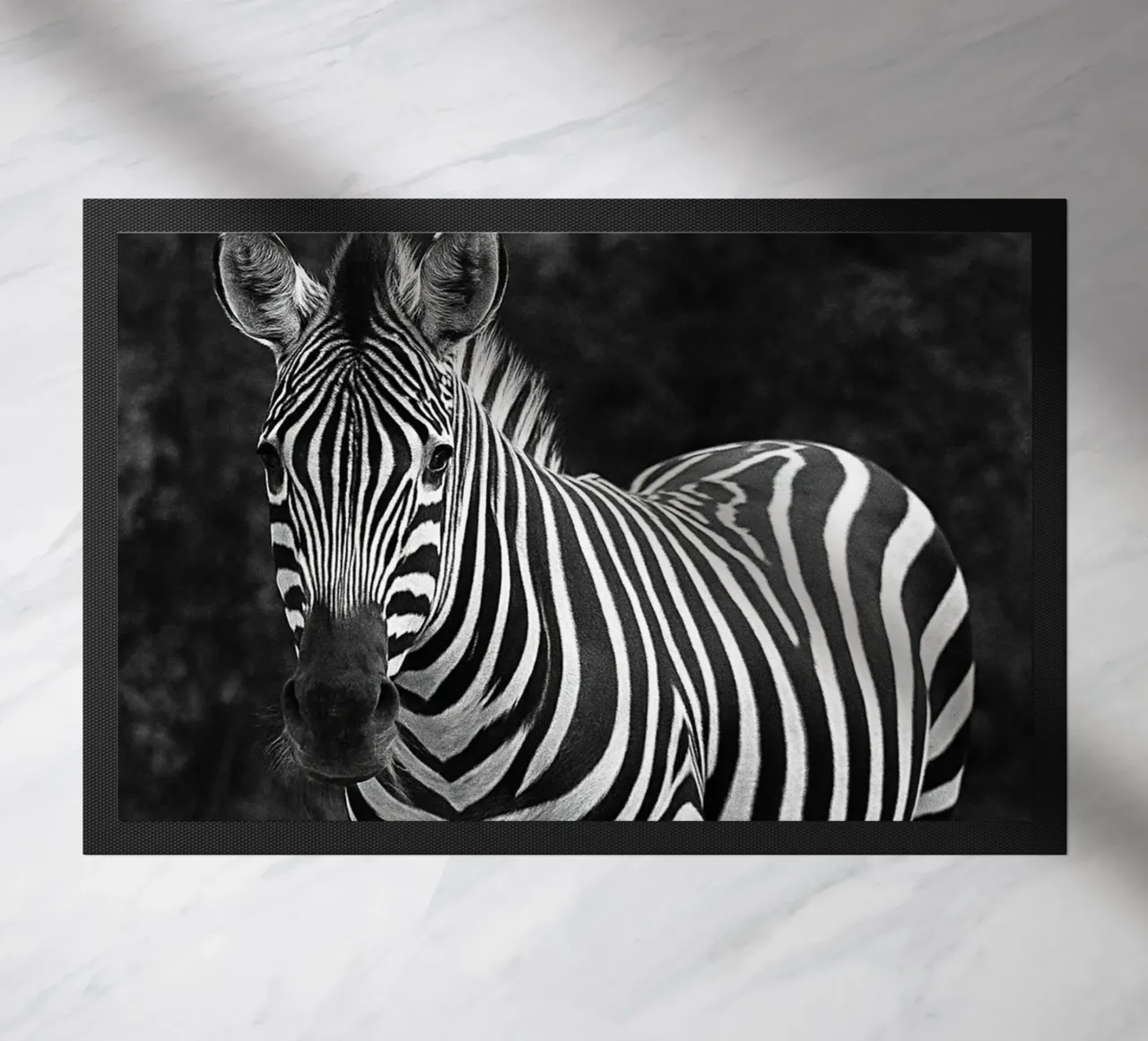 zebra black and white photography doormat by the gunduls