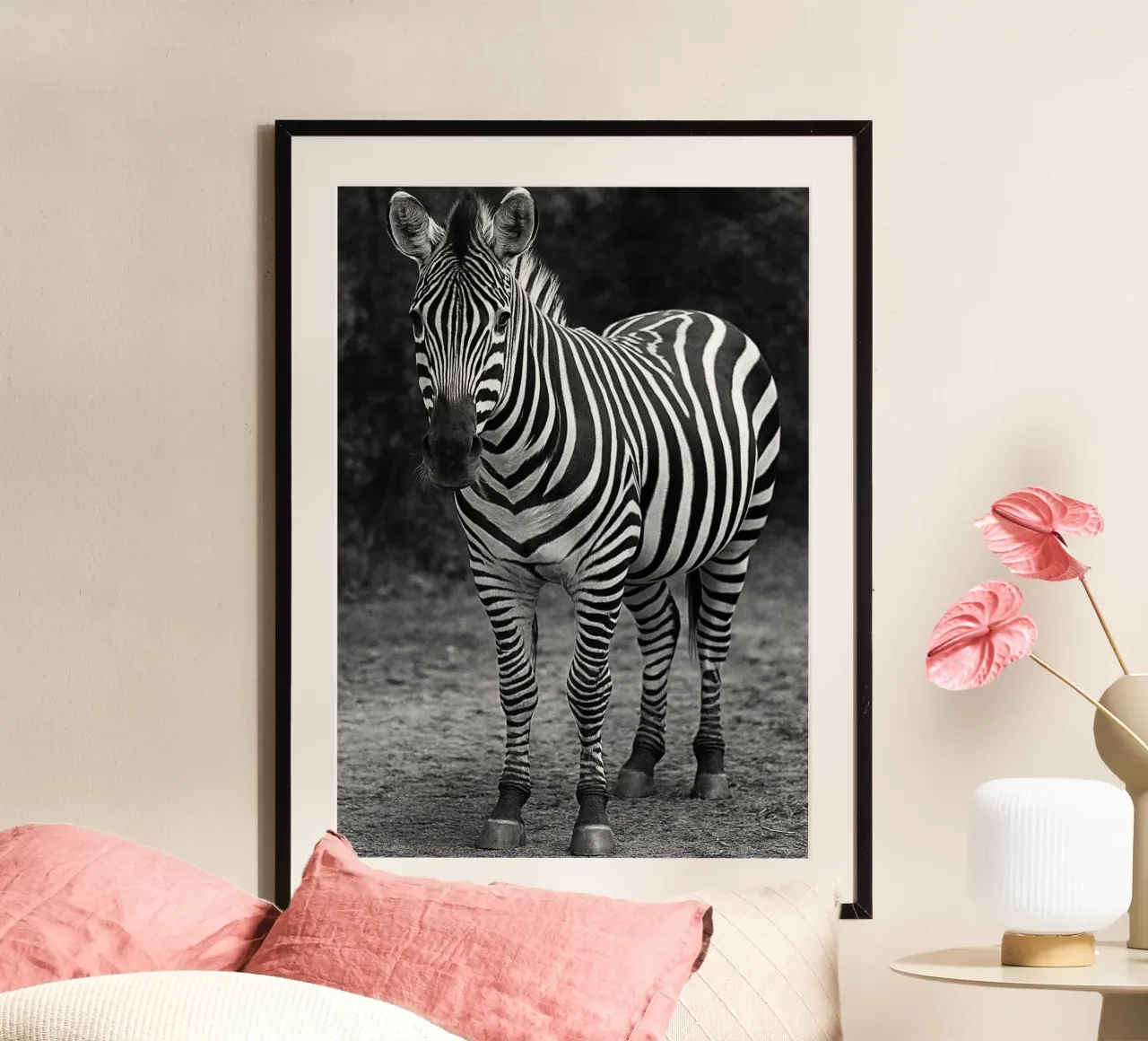zebra fotografia in bianco e nero poster con telaio in legno da the gunduls