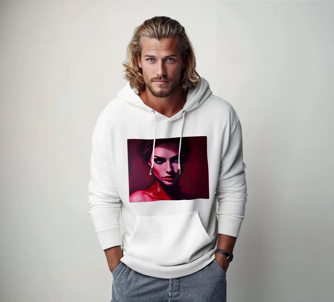 donna che mostra colori vivaci e un'espressione intensa felpa con cappuccio da DesignDoodle