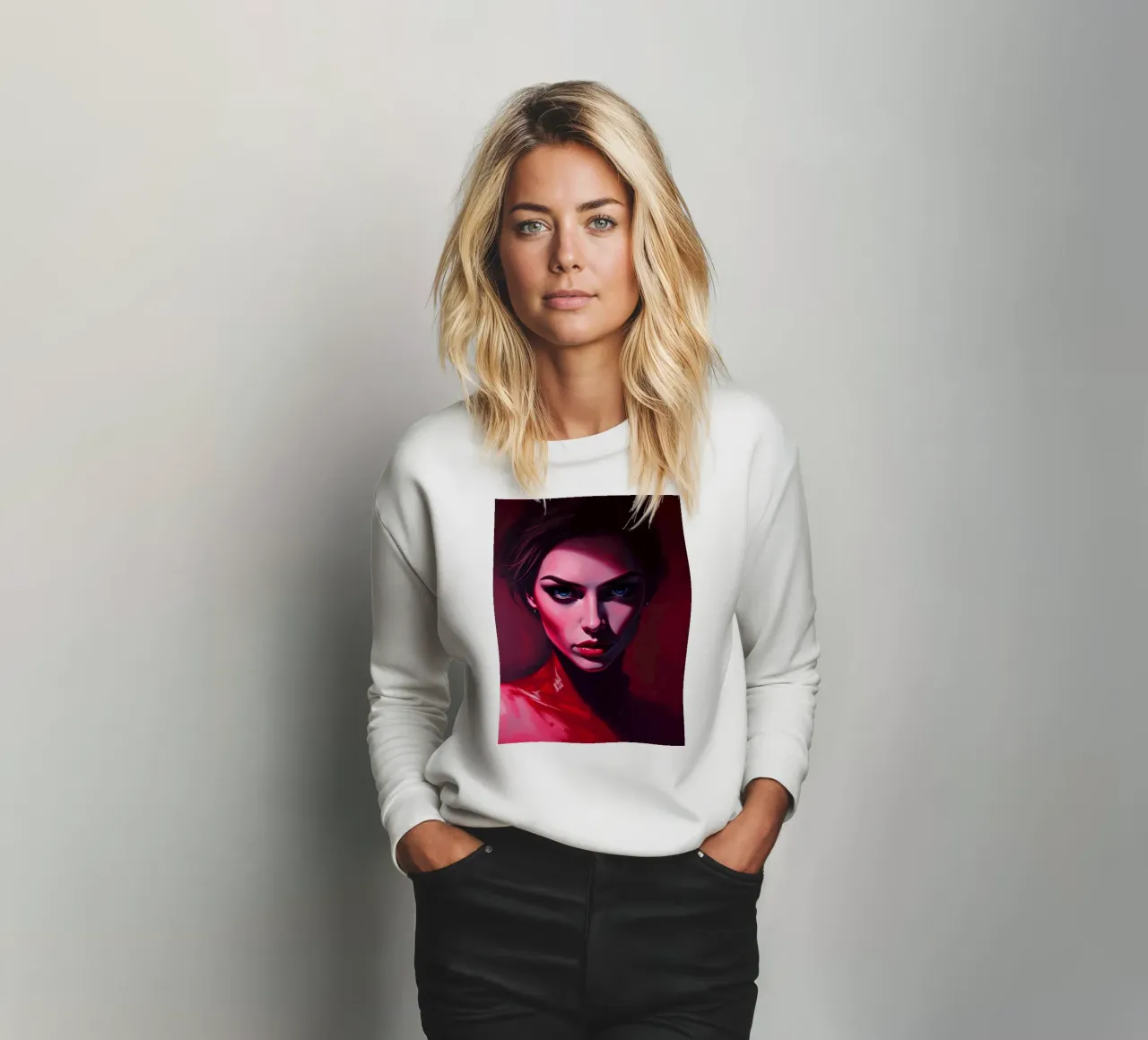 donna che mostra colori vivaci e un'espressione intensa felpa da DesignDoodle