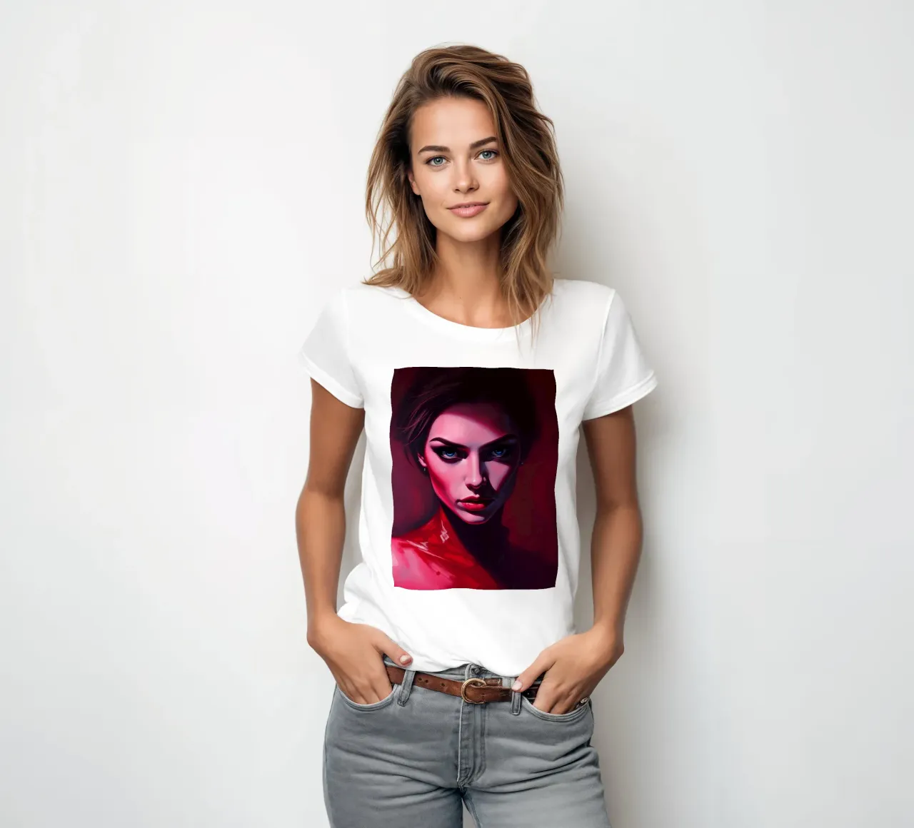 donna che mostra colori vivaci e un'espressione intensa t-shirt da donna da DesignDoodle