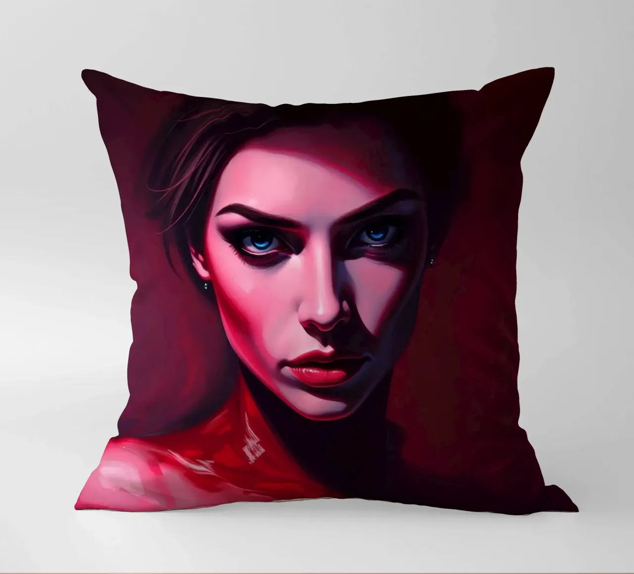 donna che mostra colori vivaci e un'espressione intensa cuscino da DesignDoodle