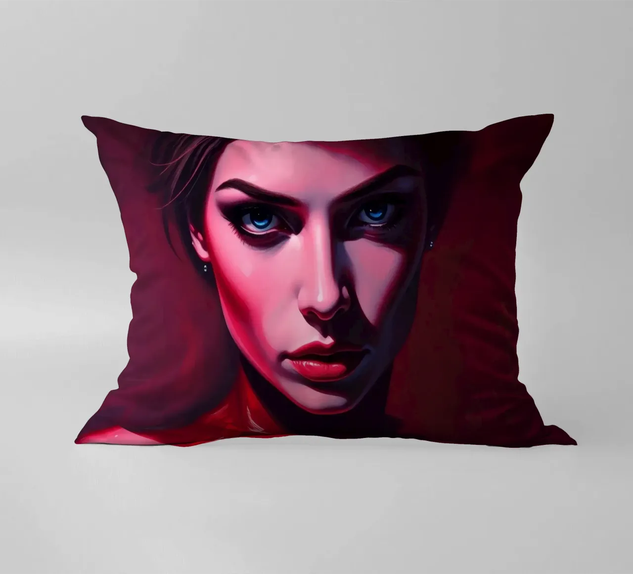 donna che mostra colori vivaci e un'espressione intensa cuscino da DesignDoodle