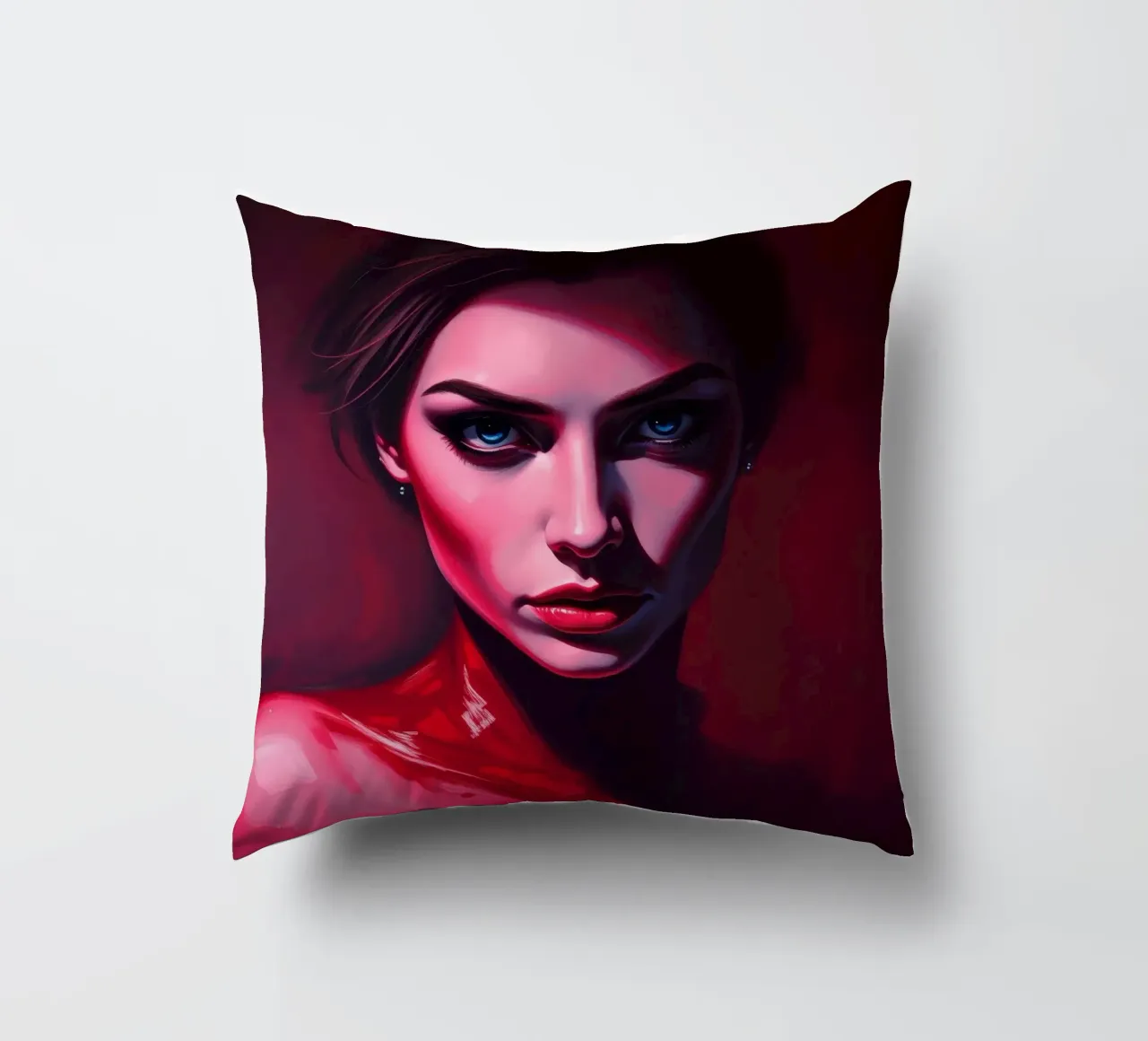 donna che mostra colori vivaci e un'espressione intensa cuscino da DesignDoodle