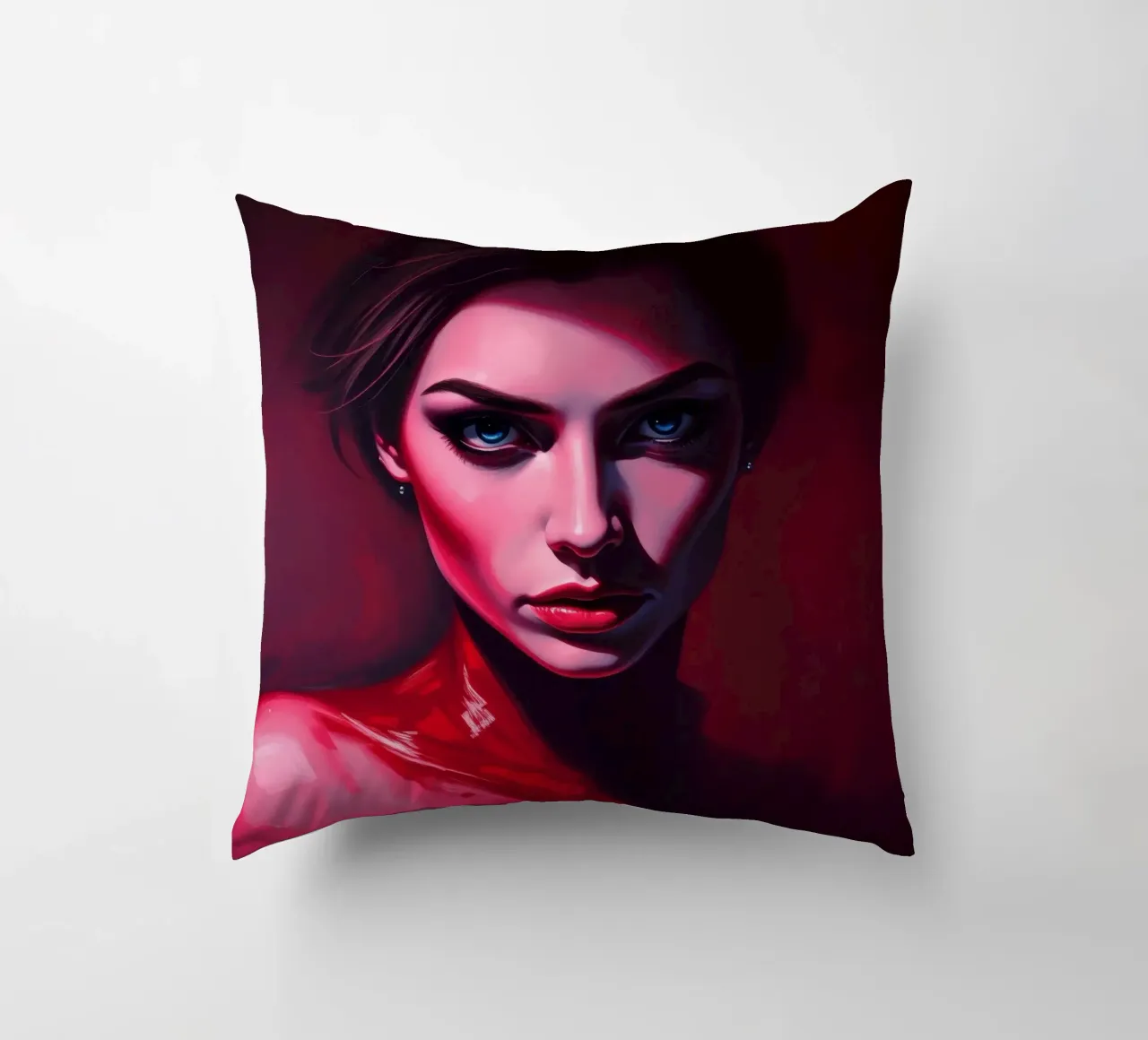 donna che mostra colori vivaci e un'espressione intensa cuscino da DesignDoodle