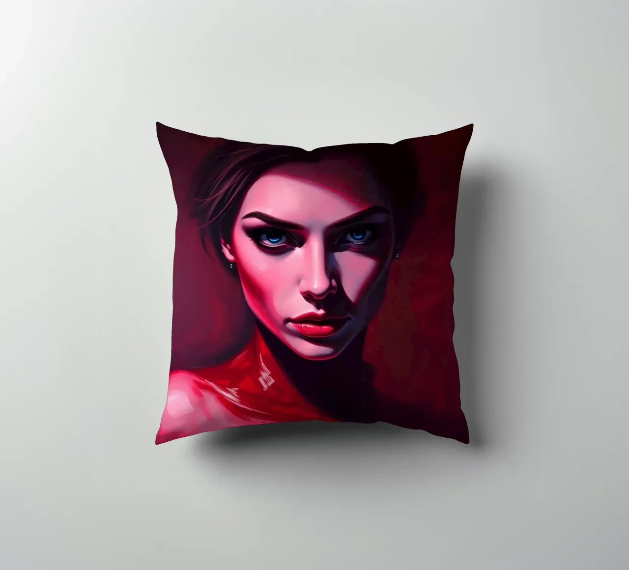 donna che mostra colori vivaci e un'espressione intensa cuscino da DesignDoodle