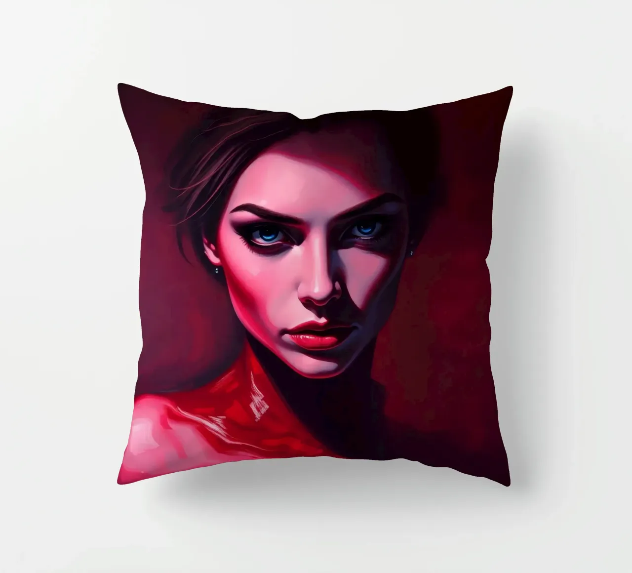 donna che mostra colori vivaci e un'espressione intensa cuscino da DesignDoodle