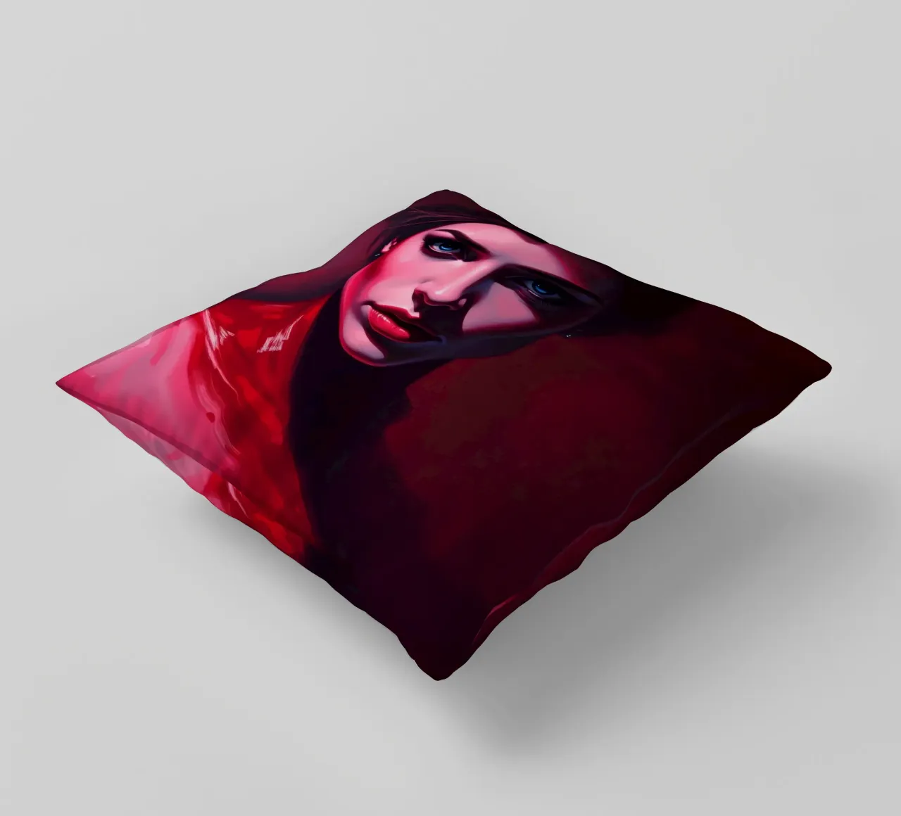 donna che mostra colori vivaci e un'espressione intensa cuscino da DesignDoodle