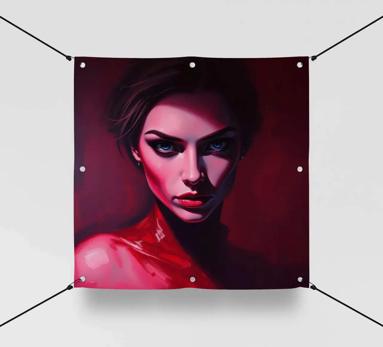 donna che mostra colori vivaci e un'espressione intensa telo in pvc da DesignDoodle