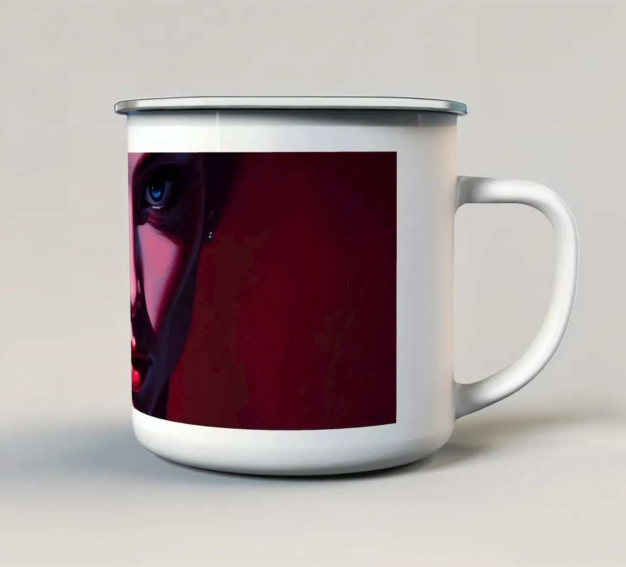 donna che mostra colori vivaci e un'espressione intensa tazza in smalto da DesignDoodle