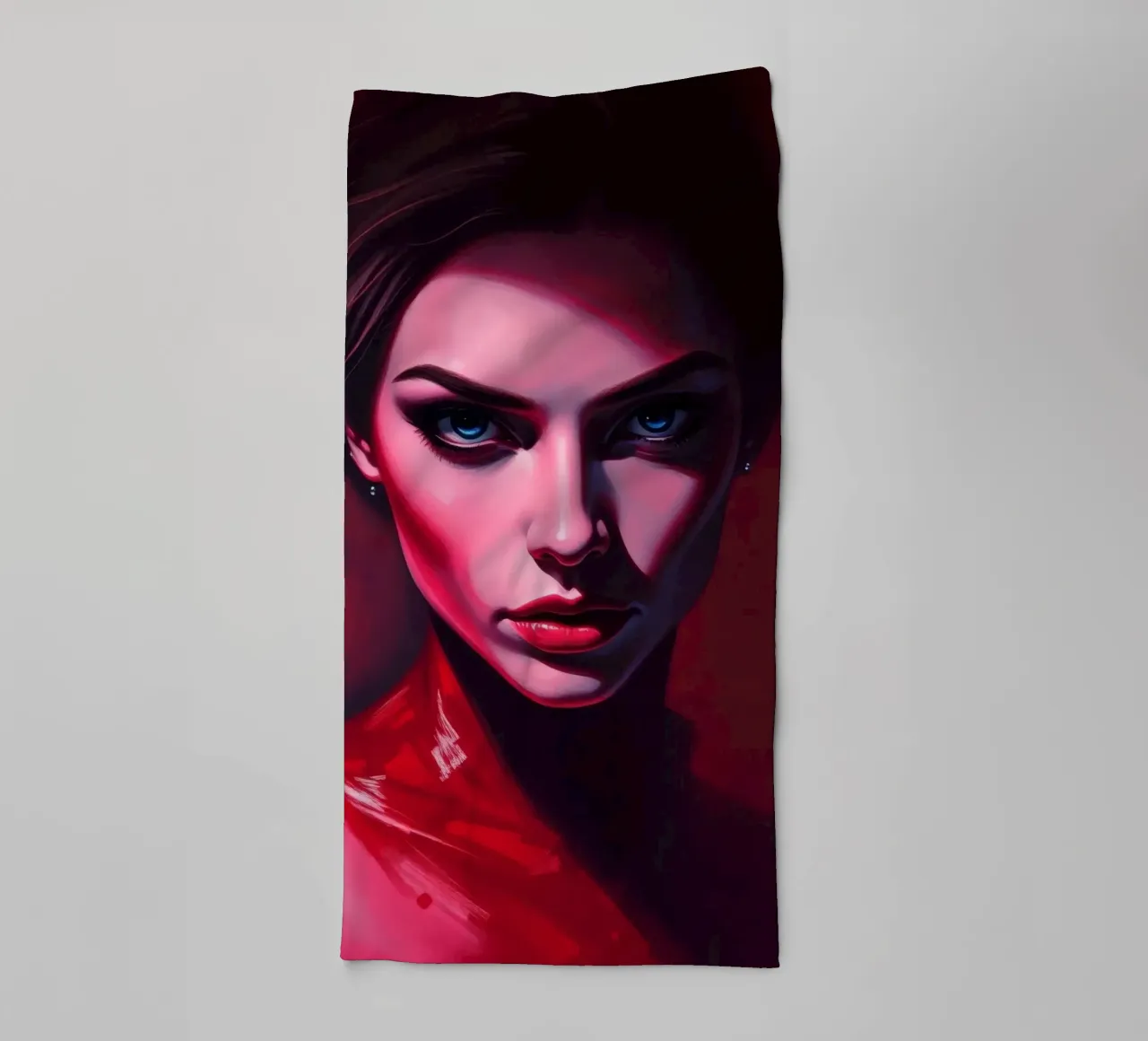 donna che mostra colori vivaci e un'espressione intensa asciugamano da bagno da DesignDoodle