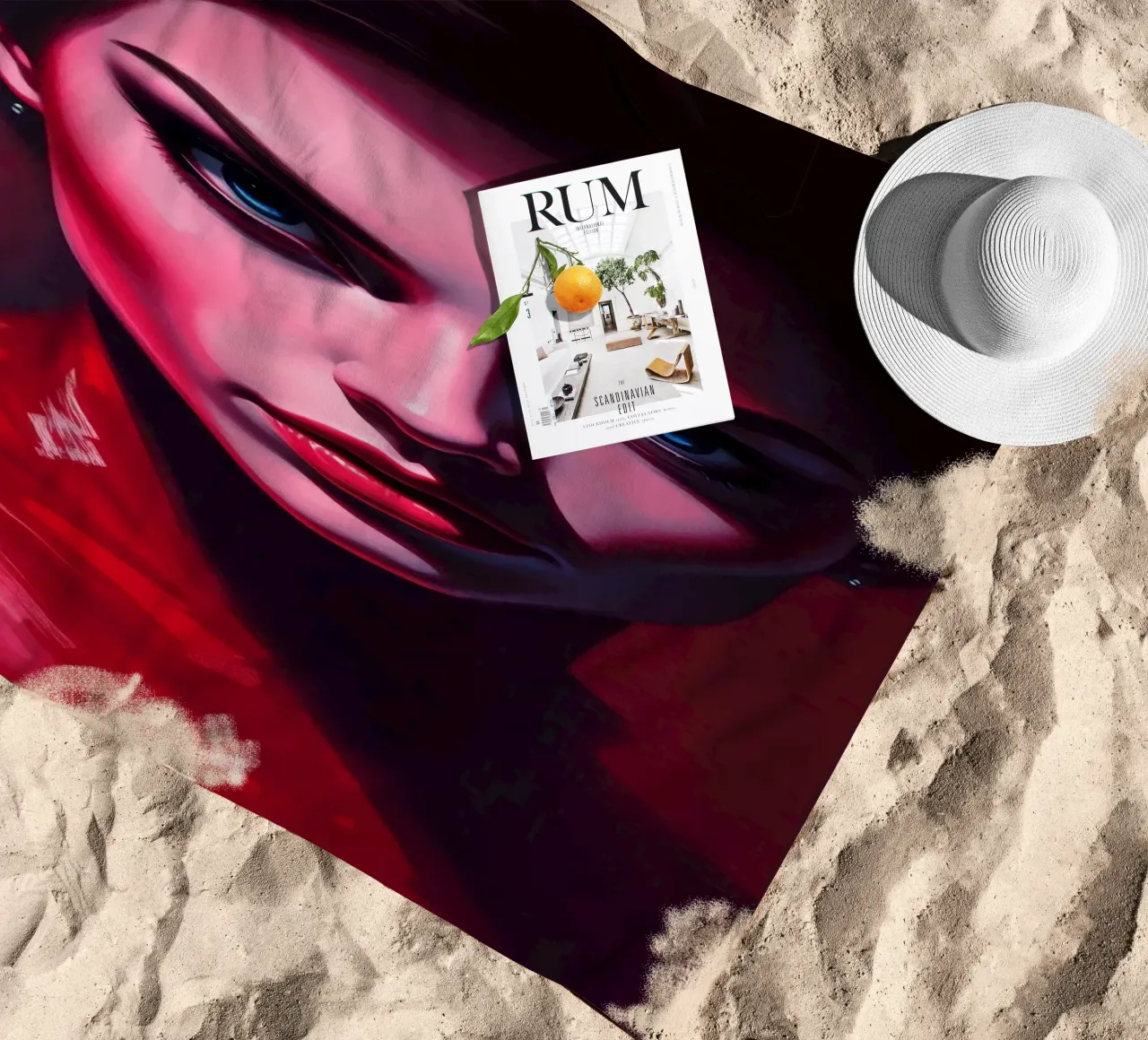 donna che mostra colori vivaci e un'espressione intensa telo mare da DesignDoodle