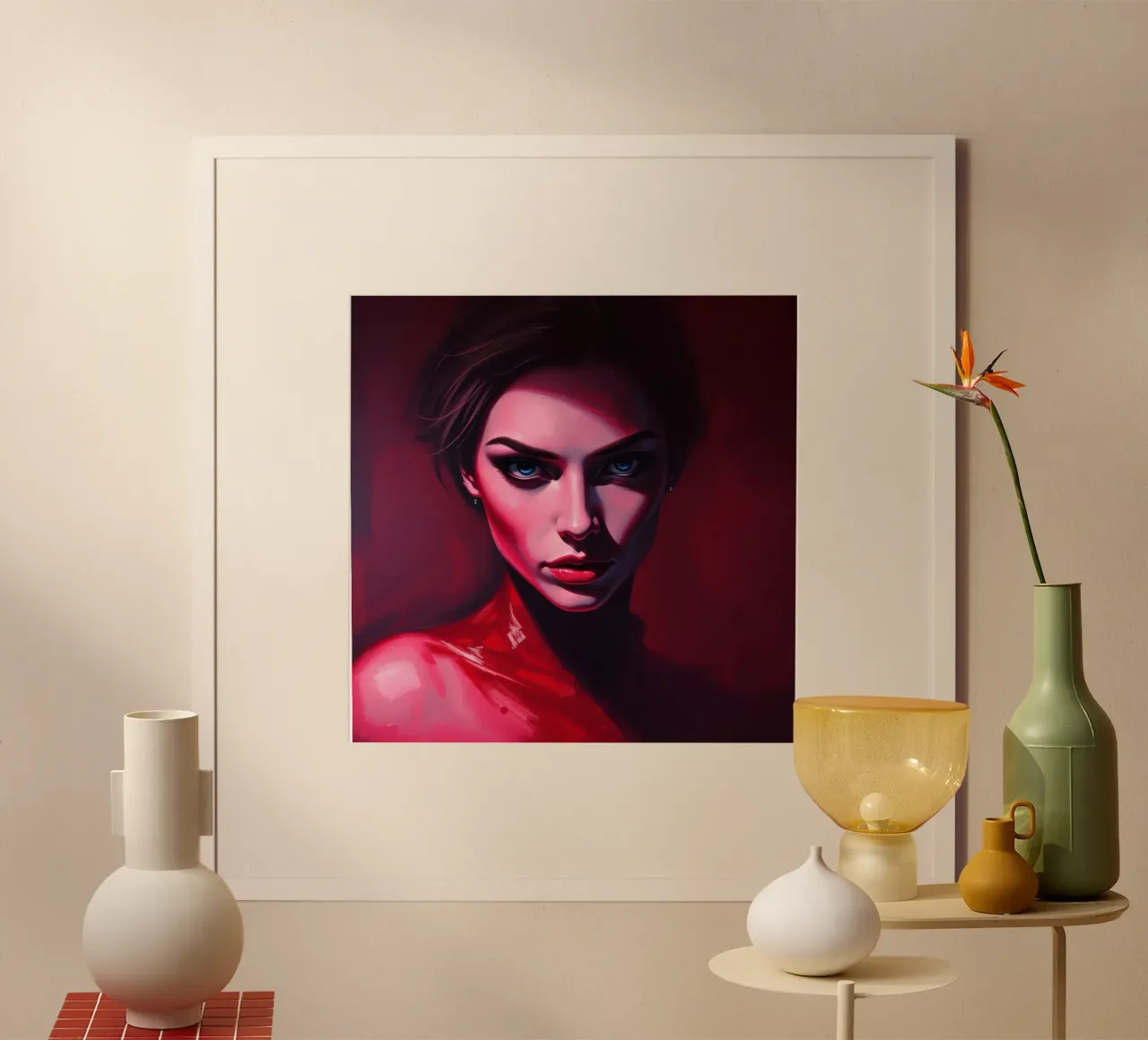 donna che mostra colori vivaci e un'espressione intensa poster con telaio in alluminio da DesignDoodle