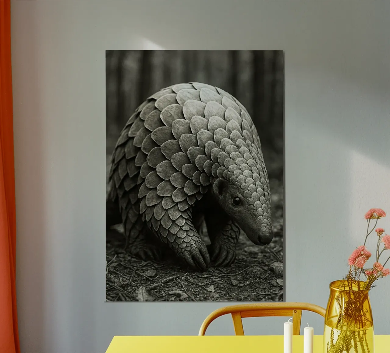 pangolino fotografia in bianco e nero poster con telaio in plastica da the gunduls