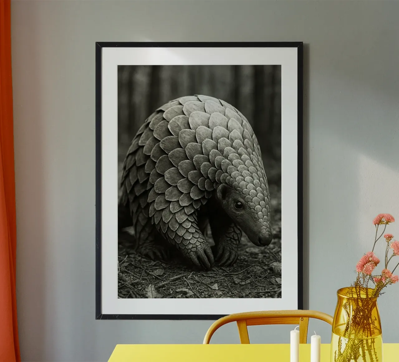 pangolino fotografia in bianco e nero poster con telaio in plastica da the gunduls