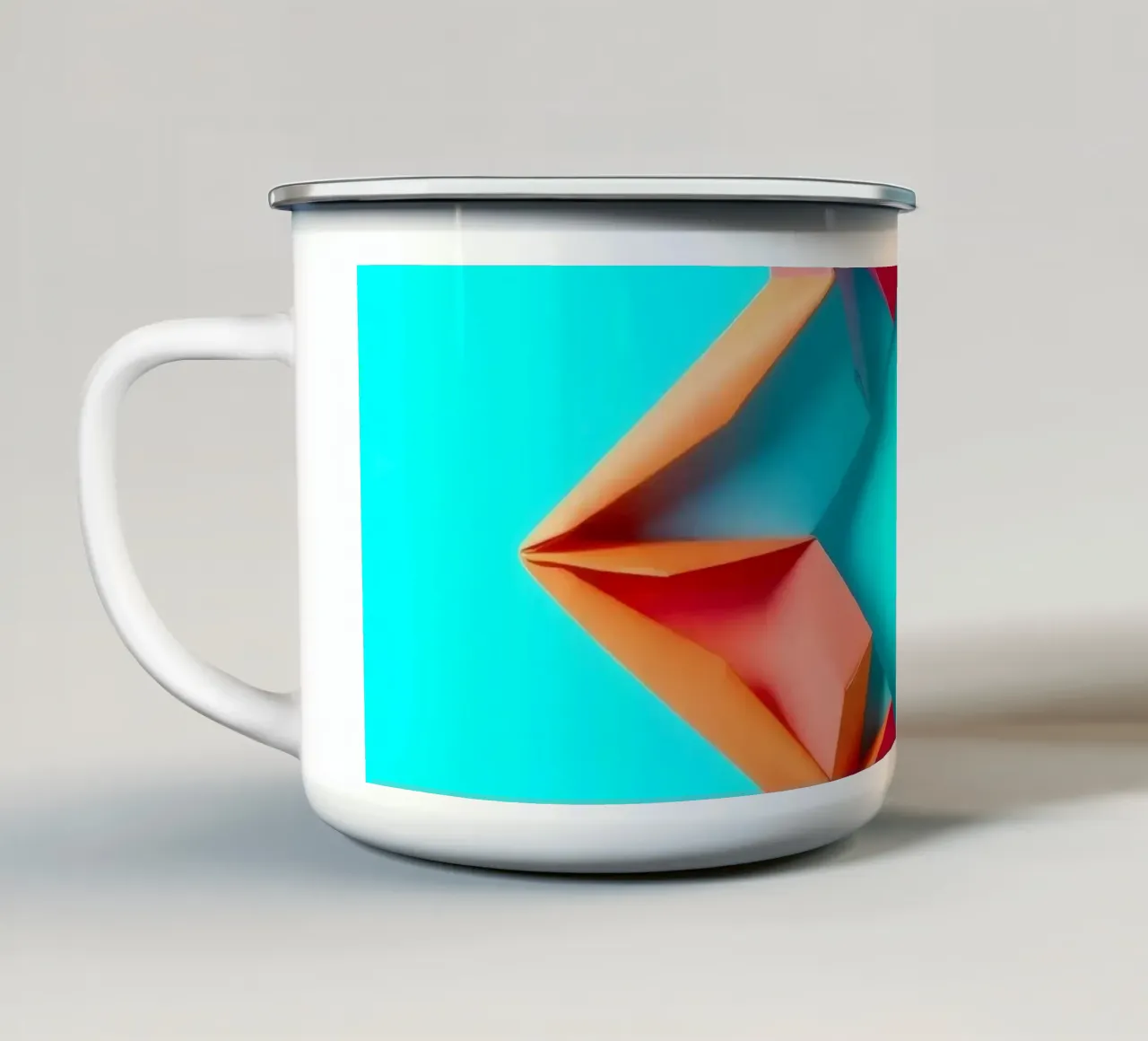 forma di stella origami su un'opera d'arte di colore turchese brillante. tazza in smalto da DesignDoodle