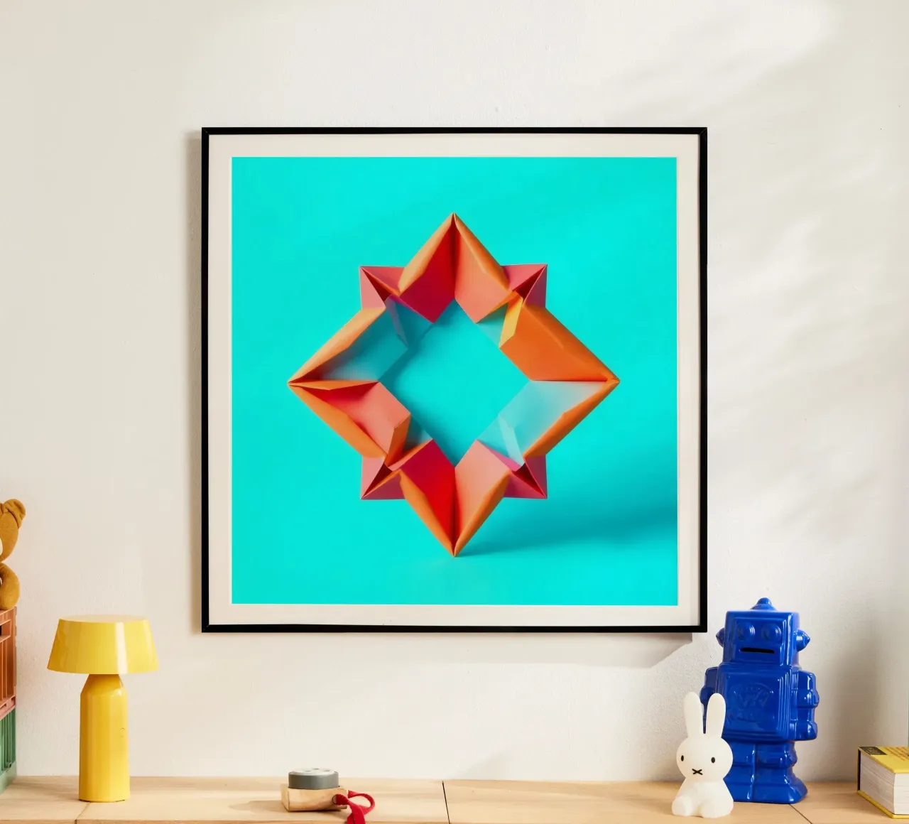 origami star shape displayed against a bright turquoise art hahnemühle by DesignDoodle
