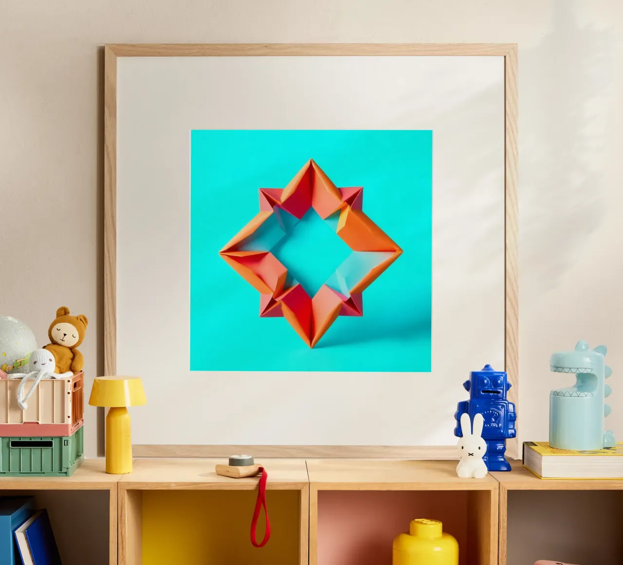 origami star shape displayed against a bright turquoise art hahnemühle by DesignDoodle