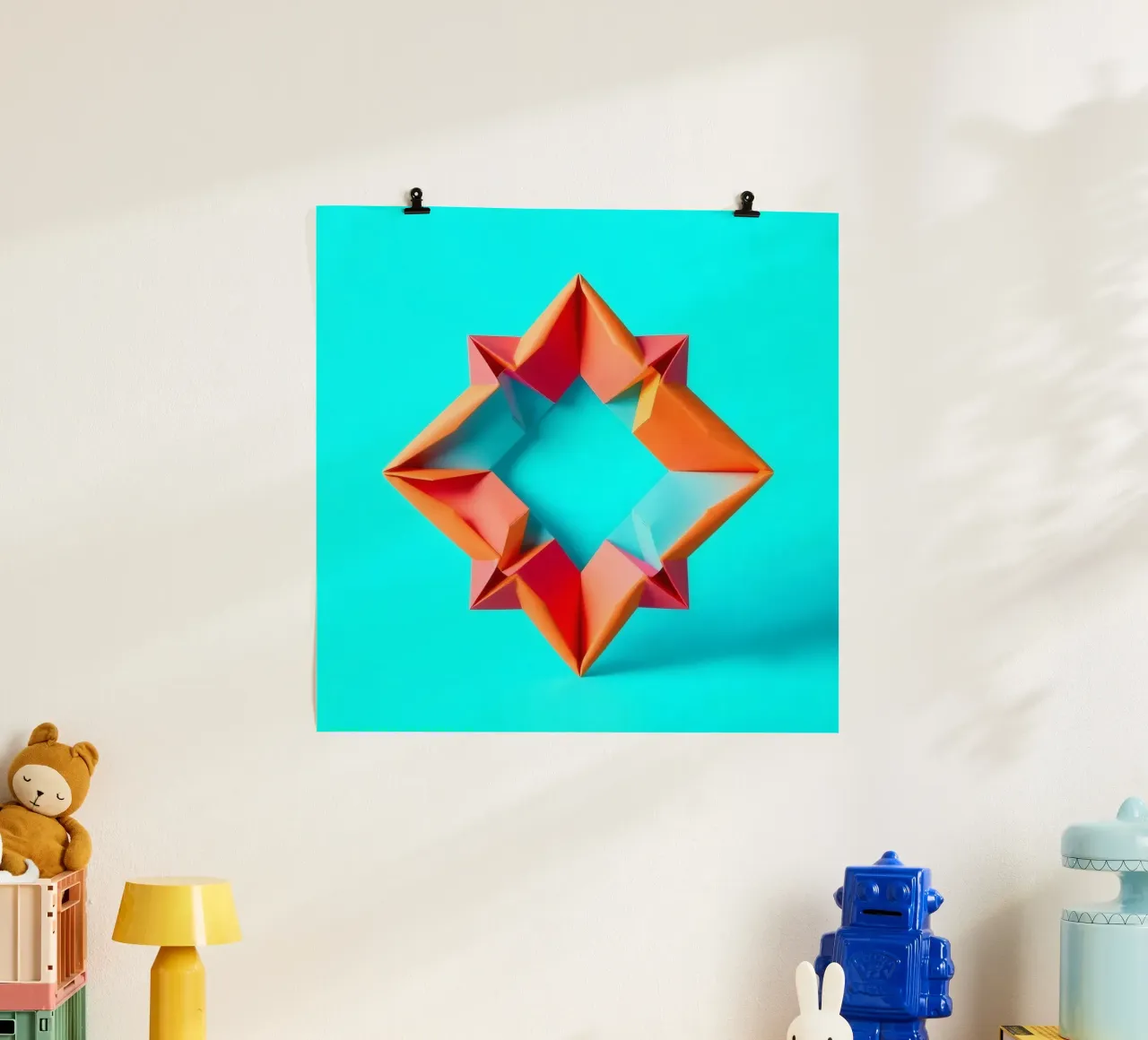 origami star shape displayed against a bright turquoise art hahnemühle by DesignDoodle