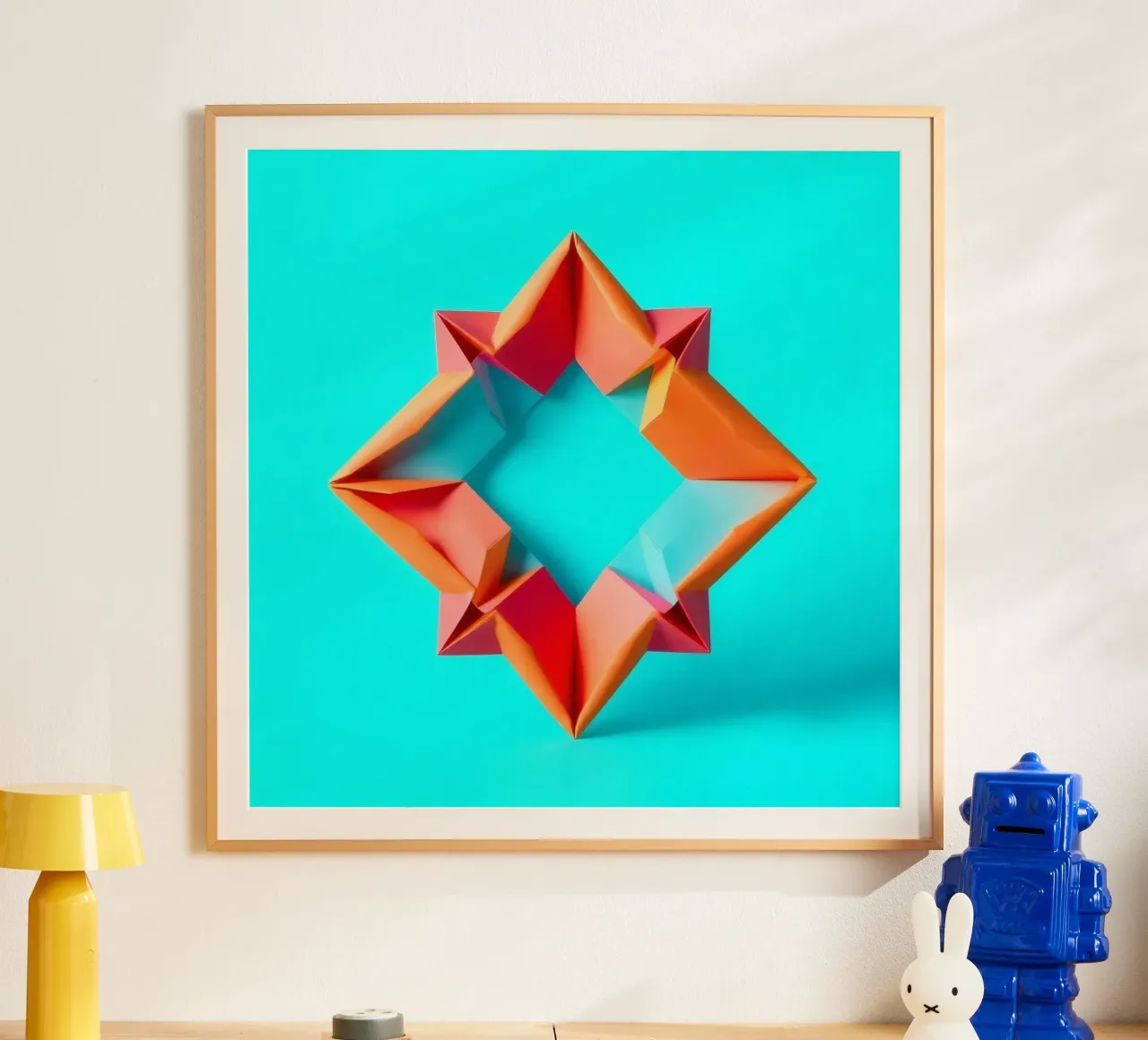 origami star shape displayed against a bright turquoise art hahnemühle by DesignDoodle