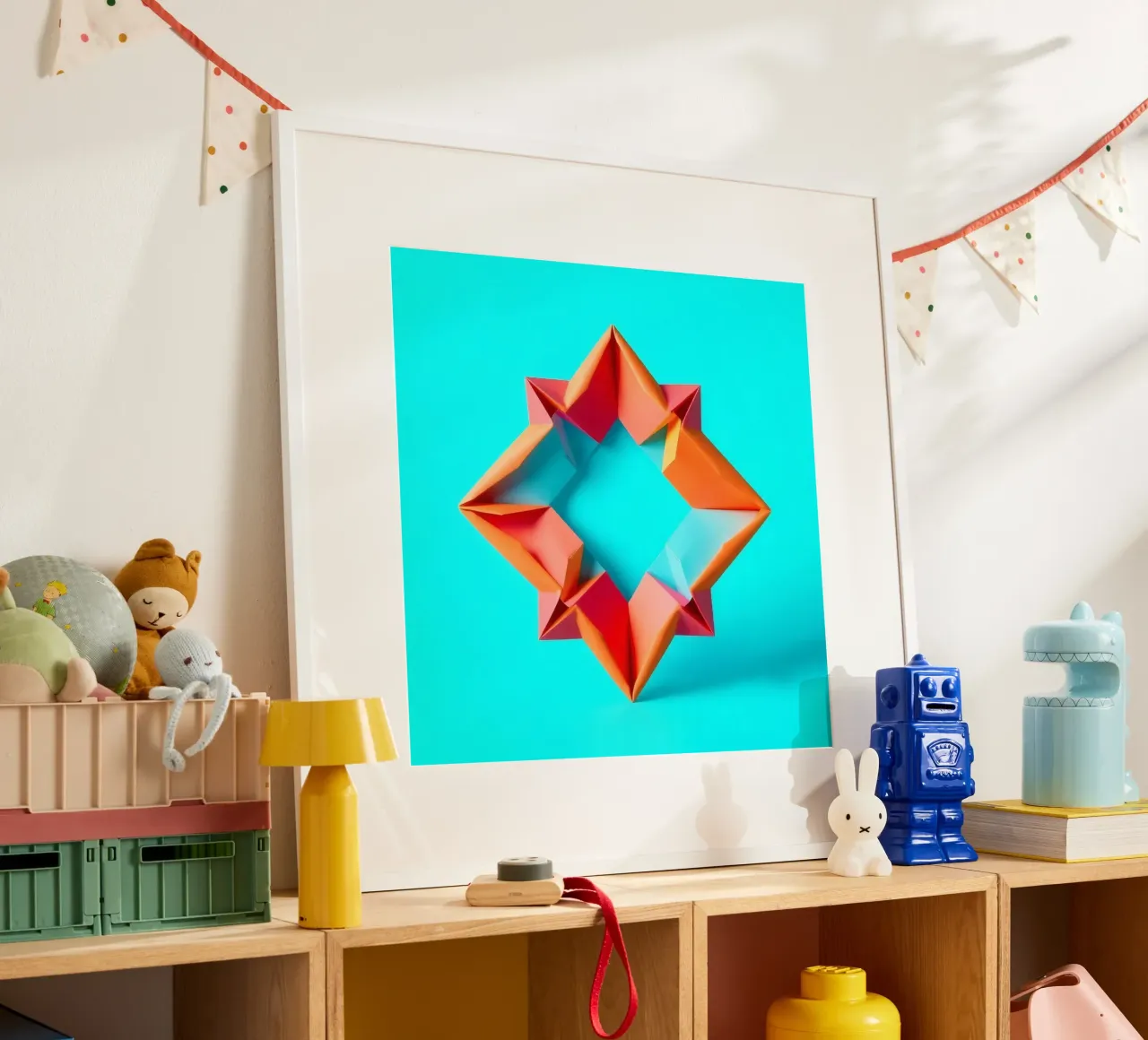 origami star shape displayed against a bright turquoise art hahnemühle by DesignDoodle