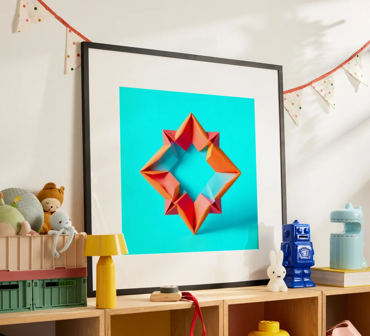origami star shape displayed against a bright turquoise art hahnemühle by DesignDoodle