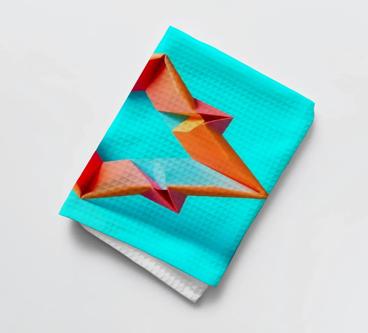 forme d'étoile en origami sur fond d'art turquoise vif torchon de DesignDoodle