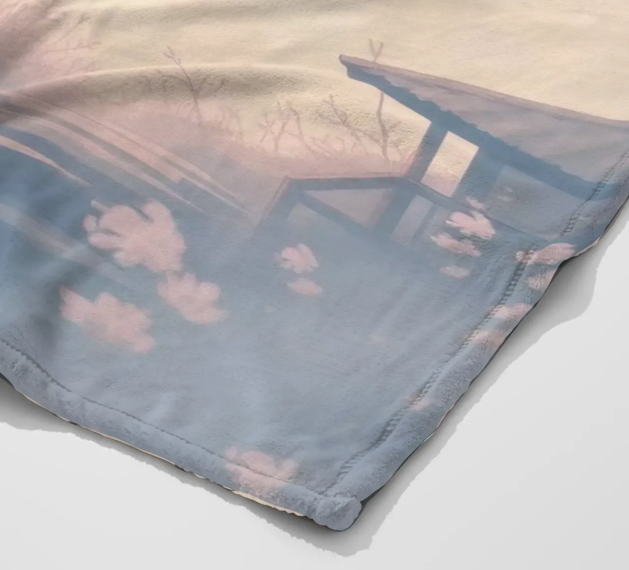 Junge sitzt auf einer Steinstufe, umgeben von Kirschblüten Fleecedecke von DesignDoodle