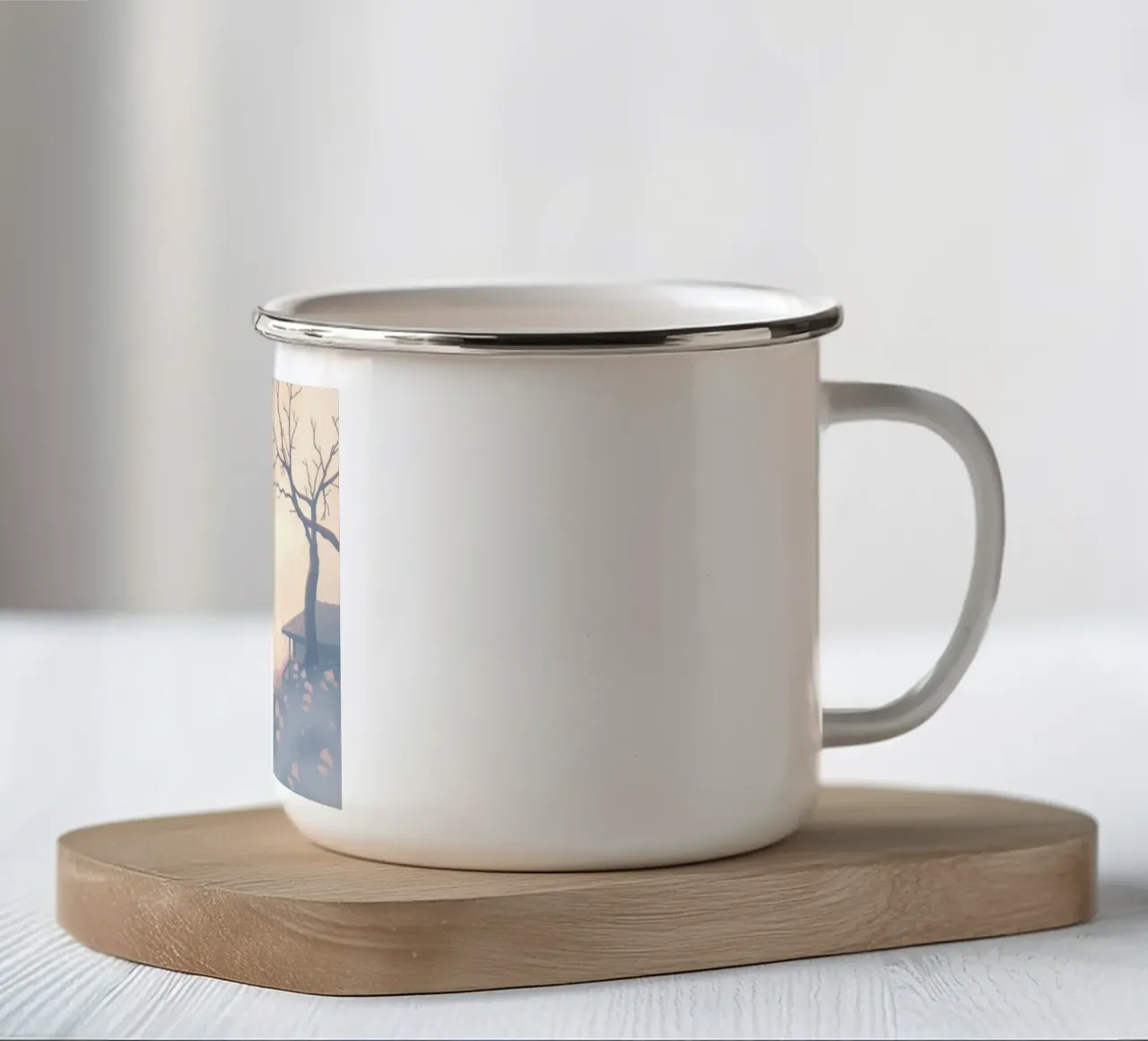 Ragazzo seduto su un gradino di pietra circondato da fiori di ciliegio tazza in smalto da DesignDoodle