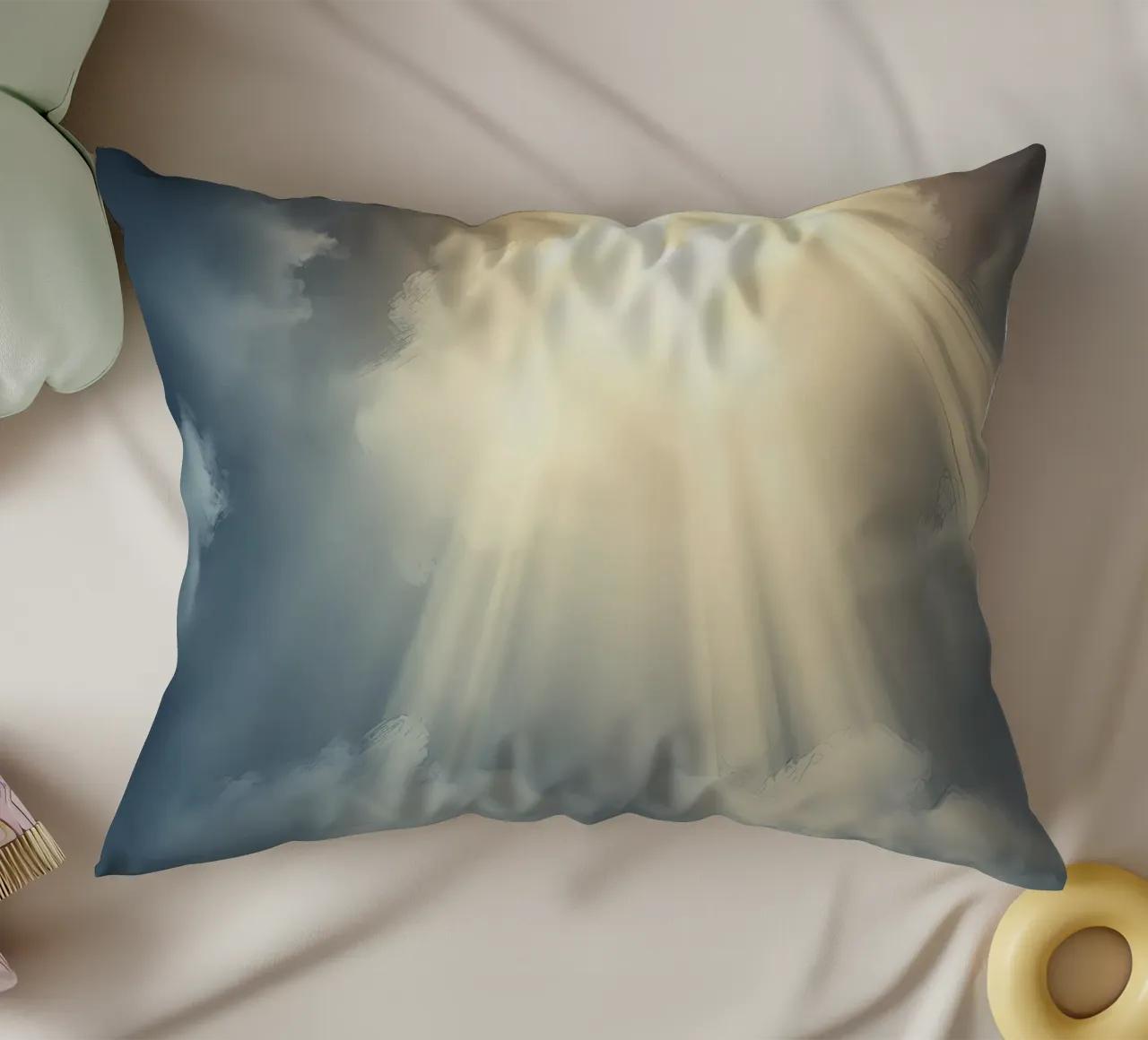 Raggi di sole che si infrangono tra le nuvole scure cuscino da DesignDoodle