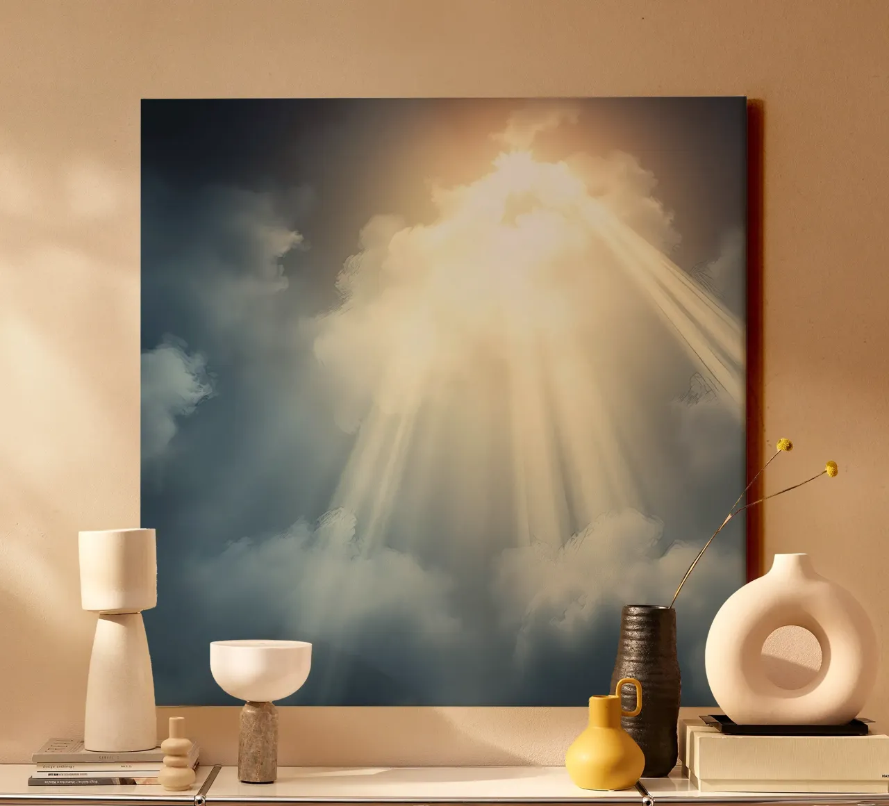 Bright rays of sunlight breaking through dark clouds canvas by DesignDoodle