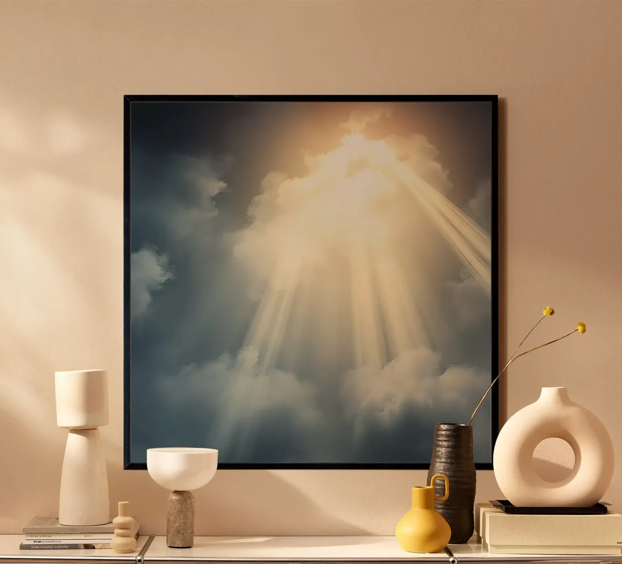 Raggi di sole che si infrangono tra le nuvole scure poster da DesignDoodle
