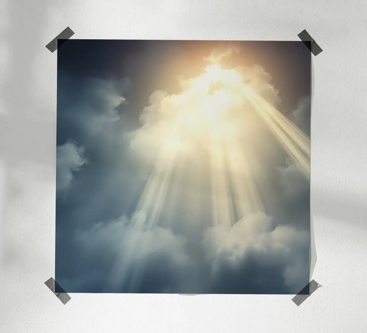 Raggi di sole che si infrangono tra le nuvole scure carta hahnemühle da DesignDoodle