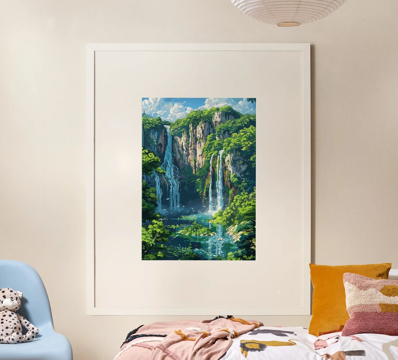 Wasserfall Klippe üppige Vegetation Bäume Poster von Hien T Huynh