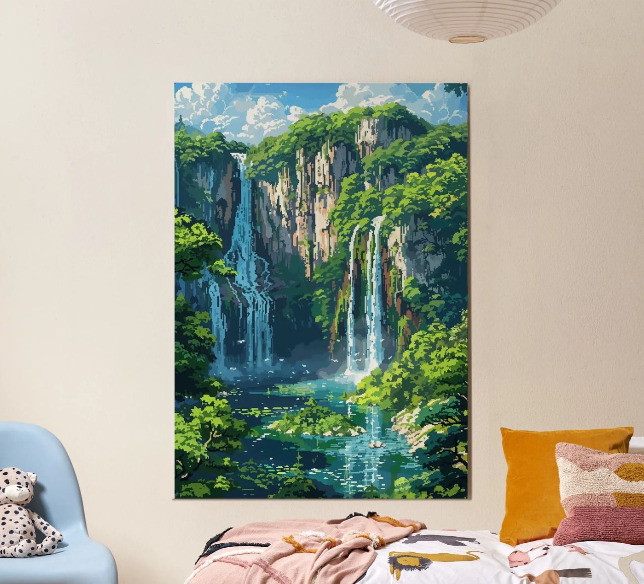 Wasserfall Klippe üppige Vegetation Bäume Poster von Hien T Huynh
