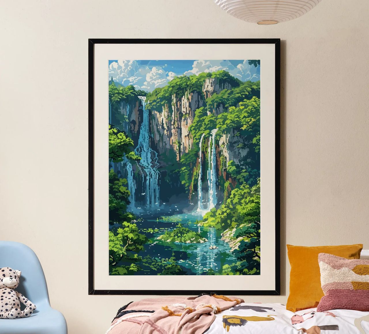 Wasserfall Klippe üppige Vegetation Bäume Poster von Hien T Huynh