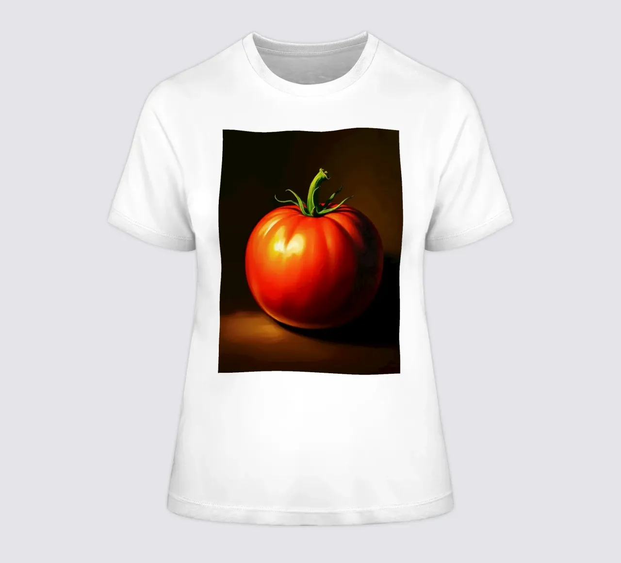 red tomato resting on a dark surface with soft lighting women's fitted t-shirt by DesignDoodle
