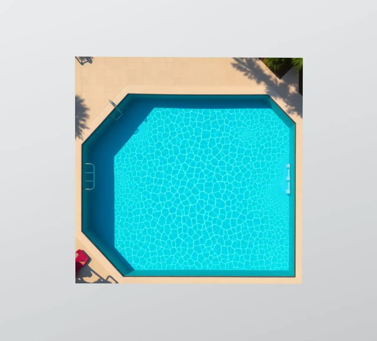 Piscine bleu vif entourée d'un patio ensoleillé autocollant de DesignDoodle