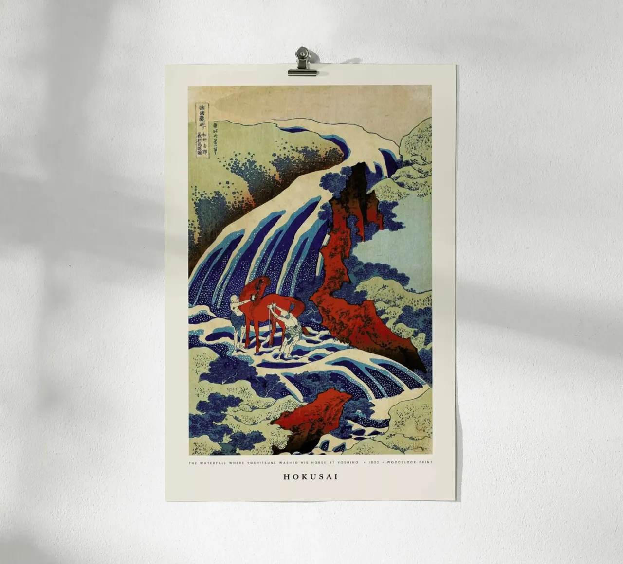 Hokusai - The Waterfall Where Yoshitsune Washed His Horse at Yoshino poster con telaio in plastica da Vintage by JUNIQE
