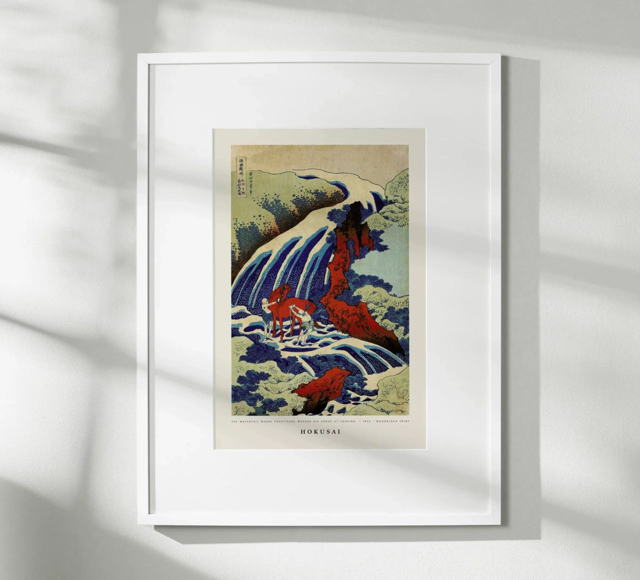 Hokusai - The Waterfall Where Yoshitsune Washed His Horse at Yoshino poster de Vintage by JUNIQE