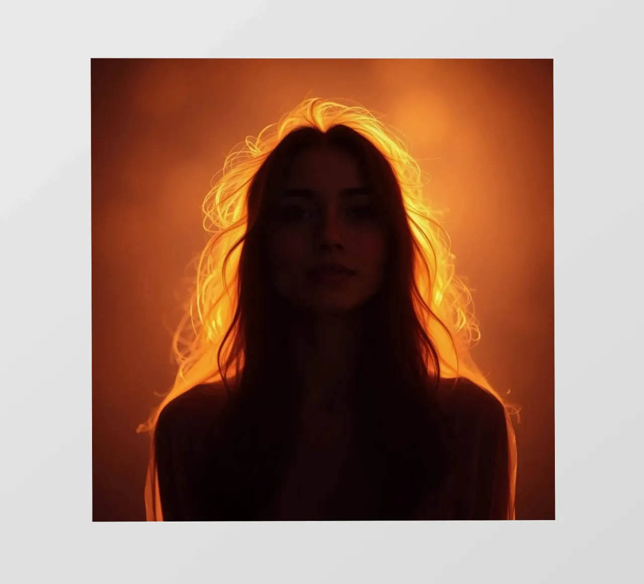 silhouette d'une femme éclairée par une lueur chaude papier peint photo de DesignDoodle