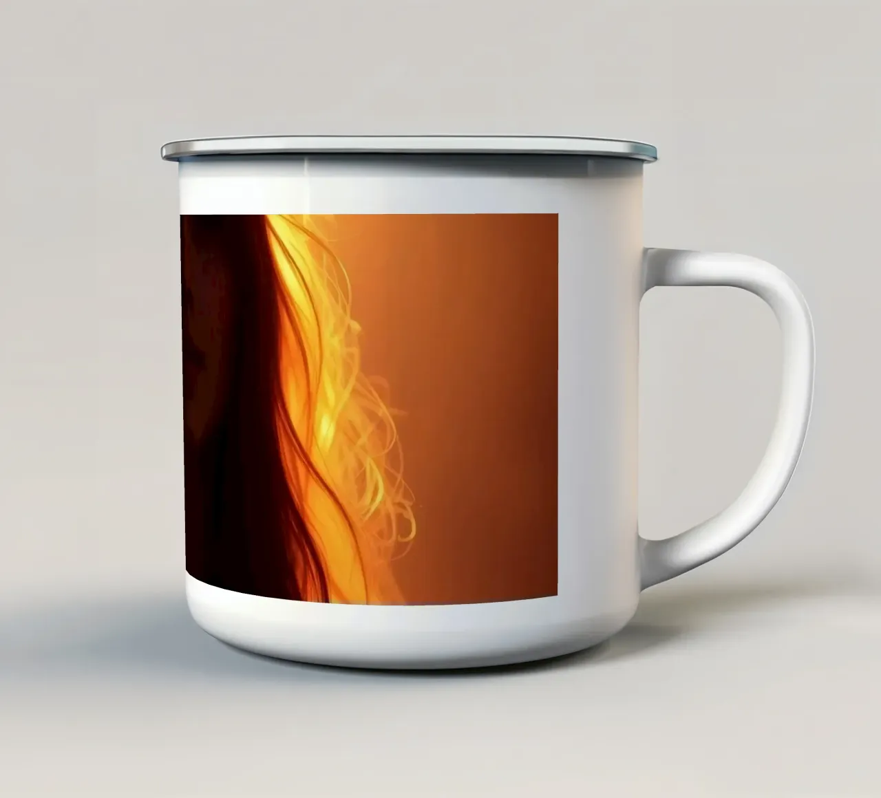 silhouette di una donna illuminata da una luce calda tazza in smalto da DesignDoodle