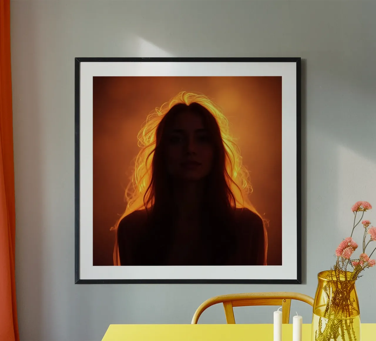 silhouette di una donna illuminata da una luce calda carta hahnemühle da DesignDoodle